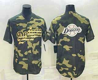 Mens Los Angeles Dodgers Olive Team Big Logo Cool Base Stitched Jersey